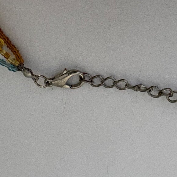 Multi Strand Brown Teal Wood Beaded Necklace Boho Layered Statement Jewelry - Picture 7 of 8